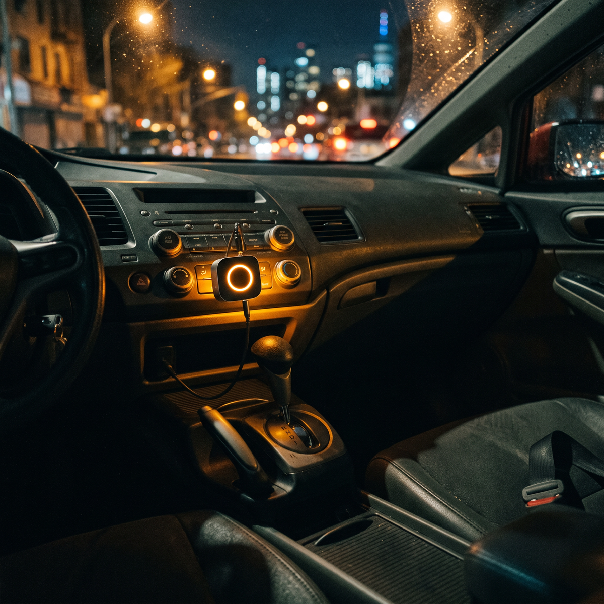 BC55 avec lumière ambiante orange la nuit dans la voiture
