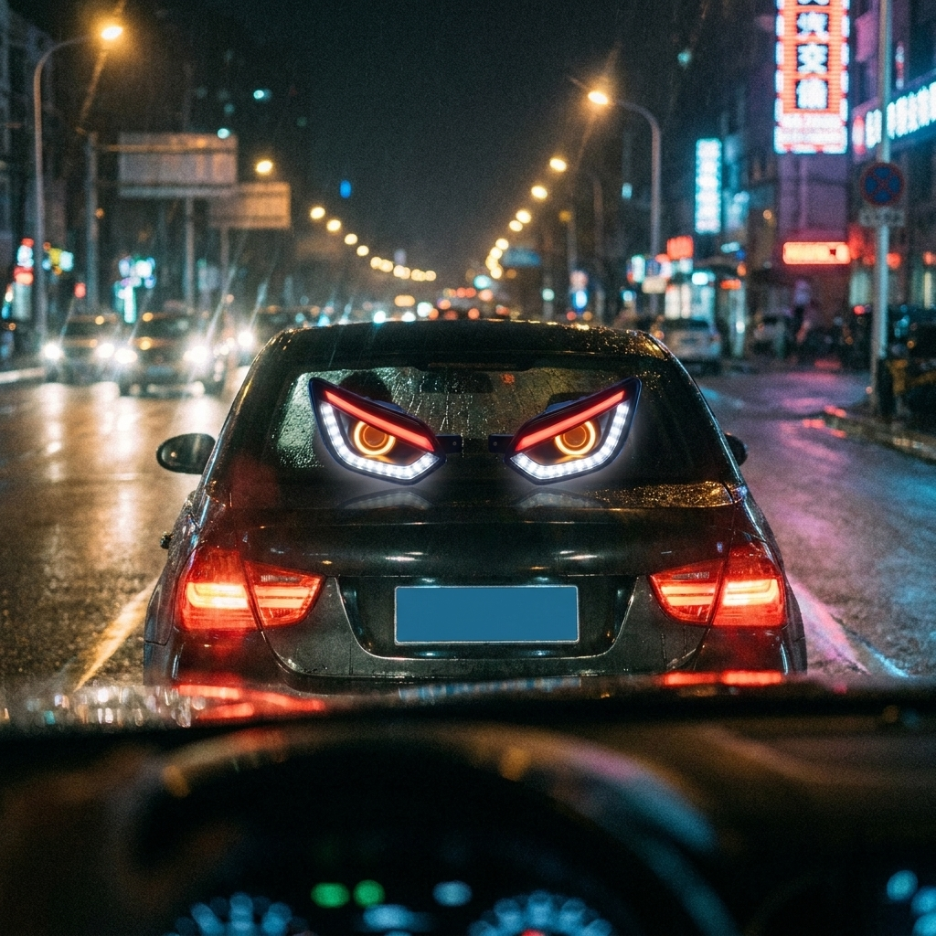 Devil Eyes فالزجاج الخلفي بالليل