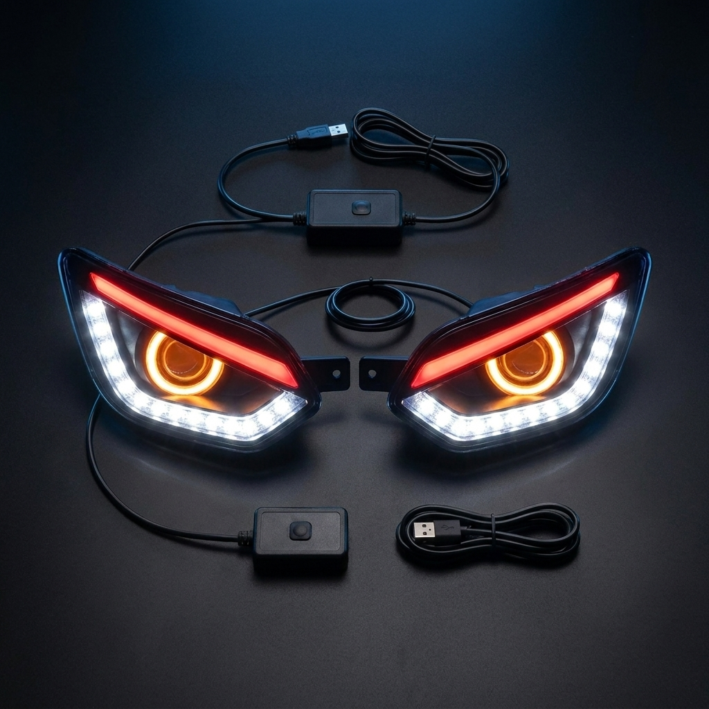 محتوى العلبة: جوج عيون LED + كونترولور + كابل USB